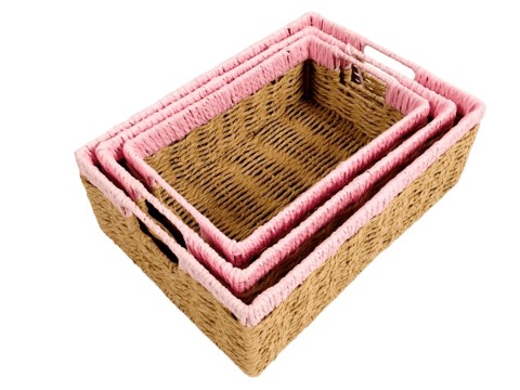 Premium Rectangular Paper Cord Baskets with Cut-Out Handles